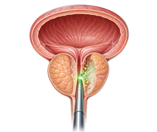 Medical illustration of laser prostate surgery