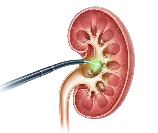Medical illustration of laser kidney stone surgery